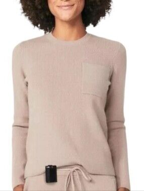FIGS Women's Ribbed Knit Pocket Sweater Viscose Blend Long Sleeve Taupe Large